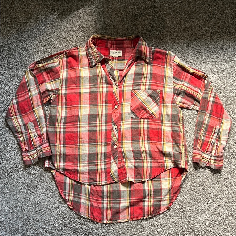 Ralph Lauren Denim & Supply Orange Plaid Cold Shoulder Top
